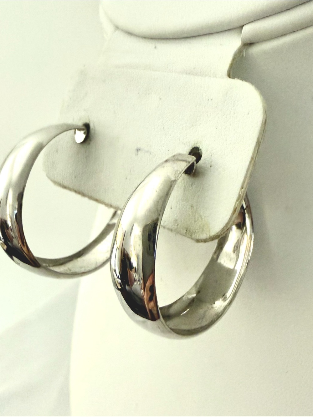 Large Silver Tone Wide Smooth Hoop Earrings Chunky Polished Statement Pierced
